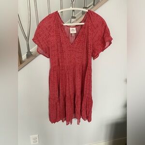 Short sleeve red dress with pockets